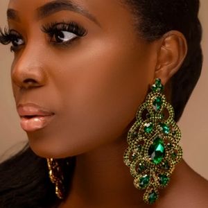 Rhinestone Drop Fashion Earrings - Gold Tone